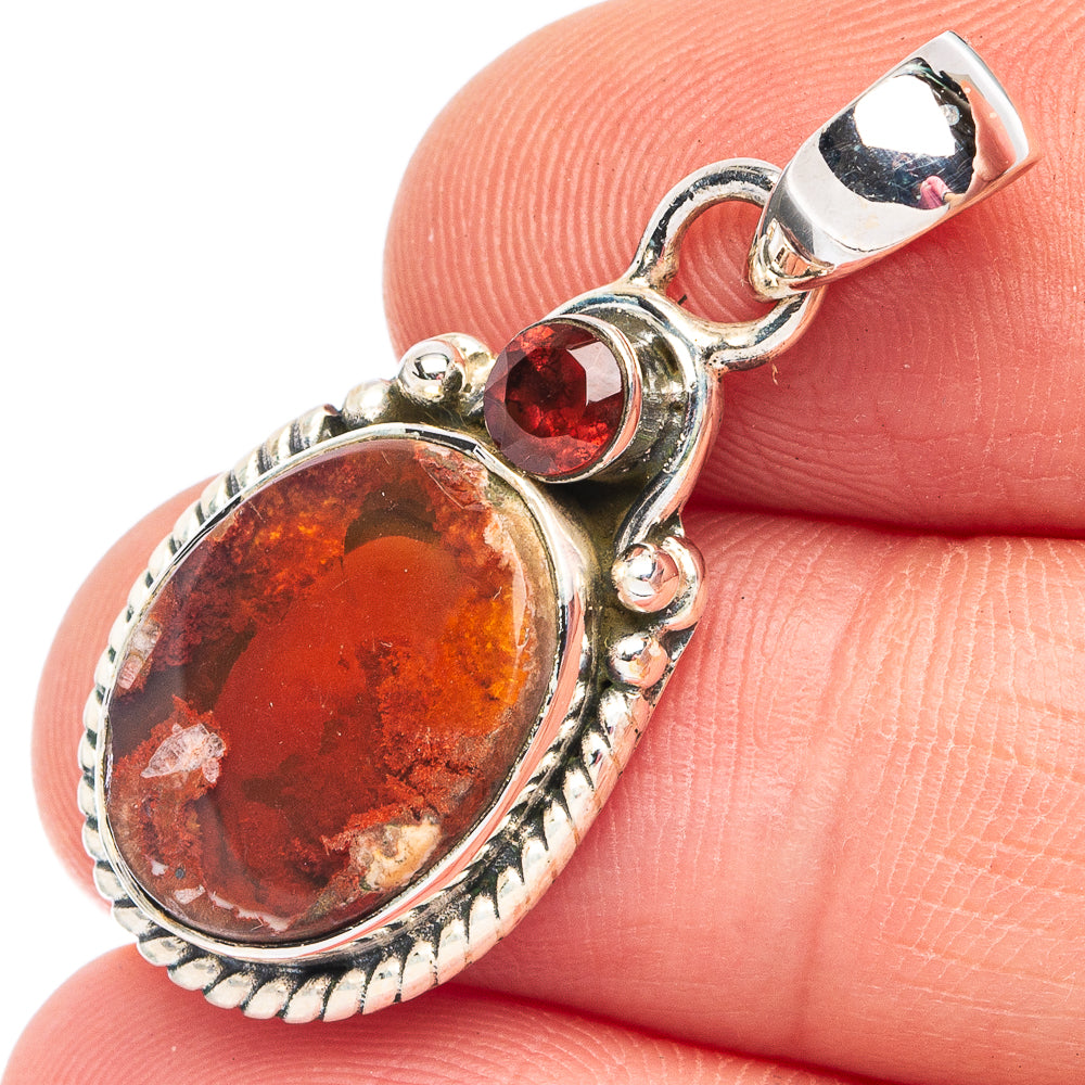 Mexican Fire Opal, Garnet 925 Sterling Silver Pendant 1 3/8" (925 Sterling Silver) P43612