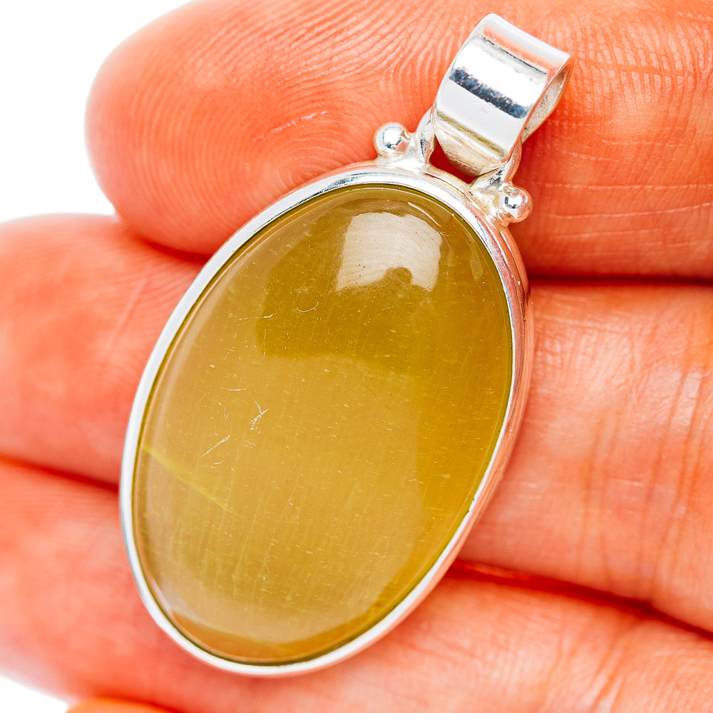 Yellow Agate Pendant 1 5/8" (.925 Sterling Silver)