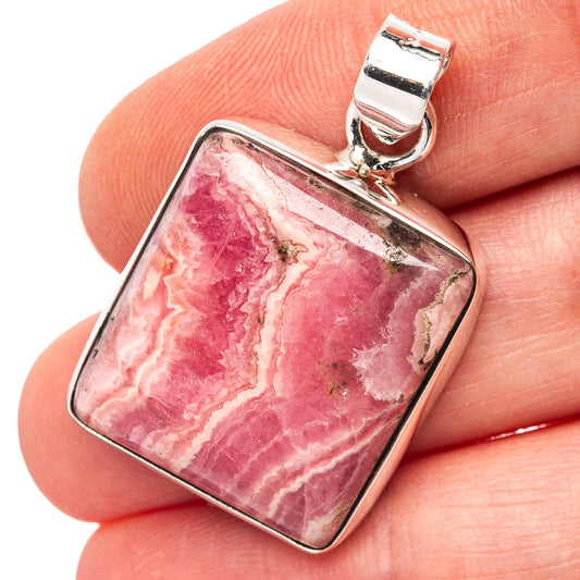 Sterling silver rhodochrosite pendant with square pink stone and loop bail
