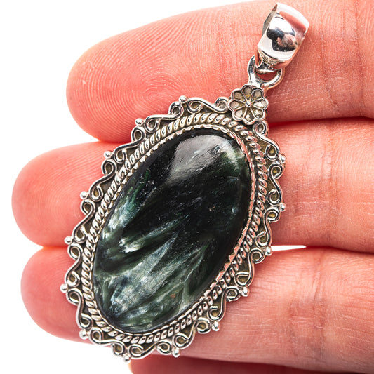Premium Southwestern Style Seraphinite Pendant 2 1/8" (.925 Sterling Silver)