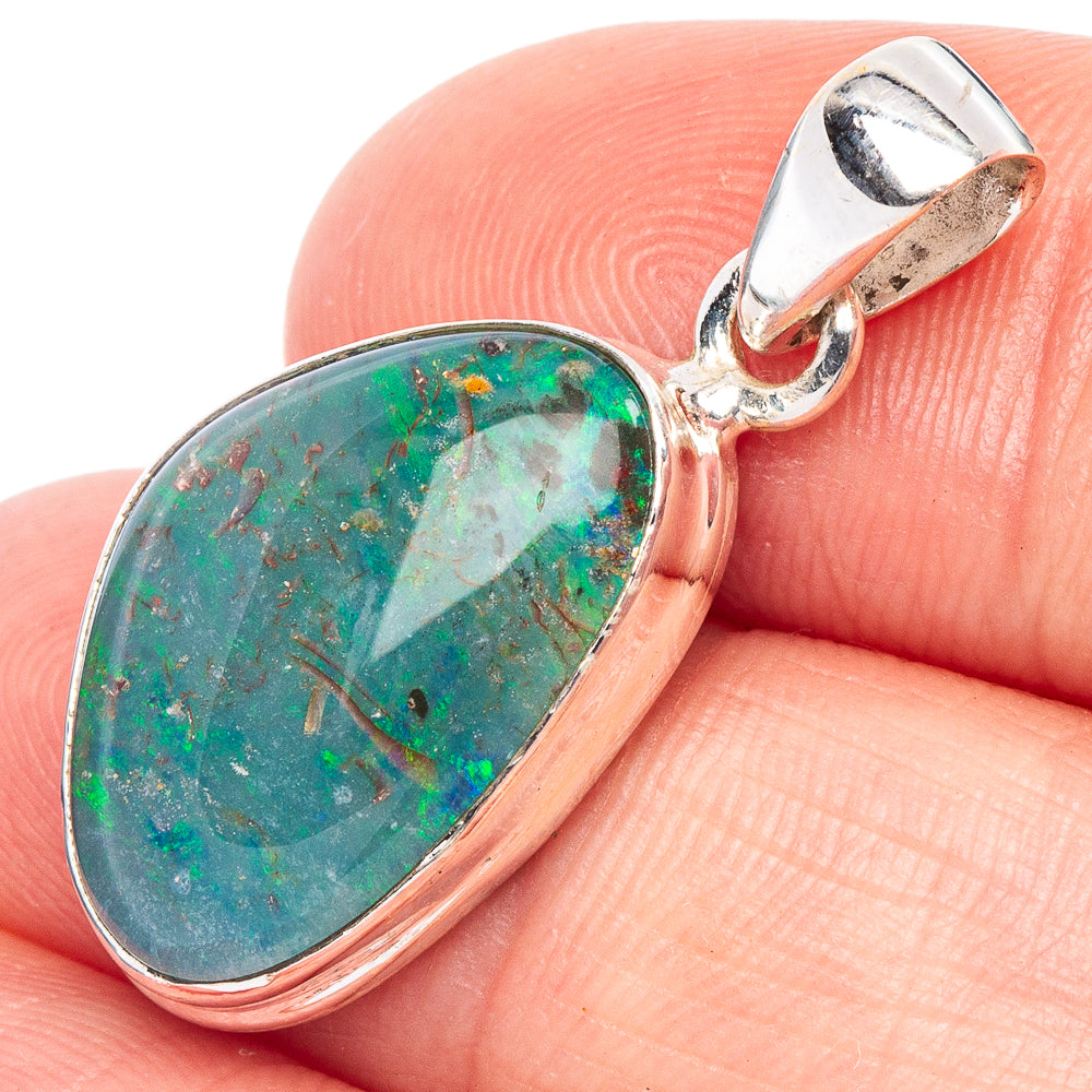 925 sterling silver opal pendant with teardrop green-blue stone and bail