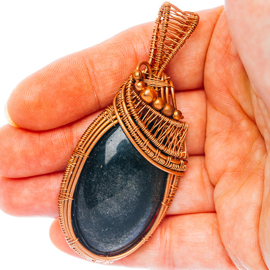 Golden Sheen Obsidian Wire Wrap Pendant 2 7/8" (Copper)