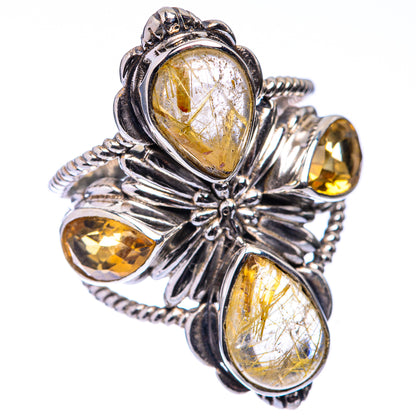 Large Rutilated Quartz, Citrine Ring Size 7.5 (925 Sterling Silver) R141208