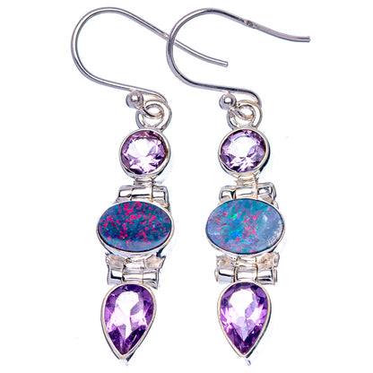 Rare Doublet Opal, Amethyst Earrings 1 5/8" (925 Sterling Silver) E1575
