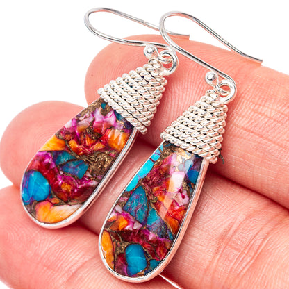 Kingman Pink Dahlia Turquoise 925 Sterling Silver Earrings 1 5/8" (925 Sterling Silver) E1440