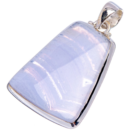Rectangular blue lace agate sterling silver pendant with open top bail
