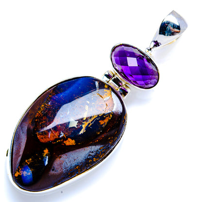 Boulder Opal, Amethyst 925 Sterling Silver Pendant 1 3/4" (925 Sterling Silver) PD38296