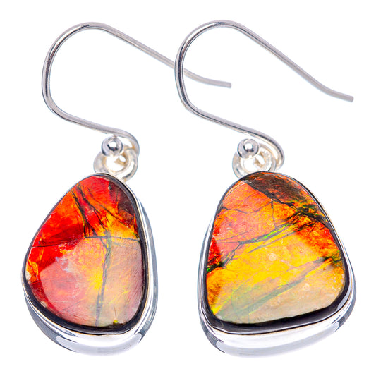 Multicolor teardrop ammolite drop earrings in .925 sterling silver, hooked