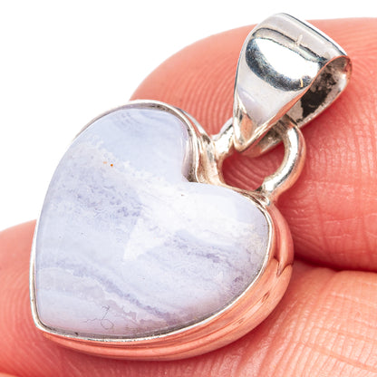 Blue Lace Agate Heart Pendant 1" (925 Sterling Silver) P42524