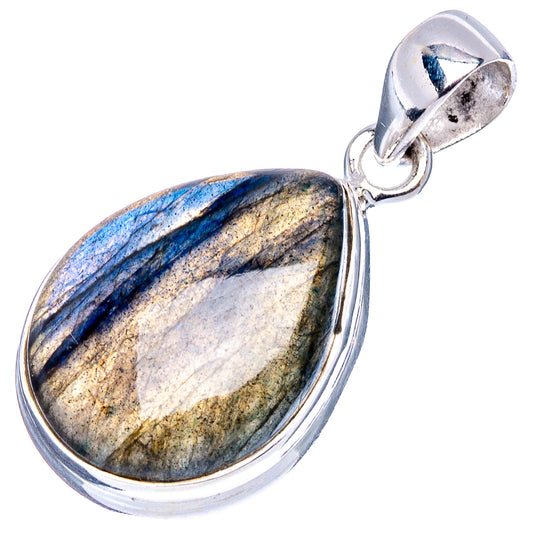 Labradorite pendant with teardrop stone and top bail, silver setting with blue-gold sheen