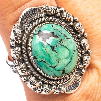 Exclusive Southwestern Style Hubei Turquoise Ring Size 9 Adjustable (.925 Sterling Silver)