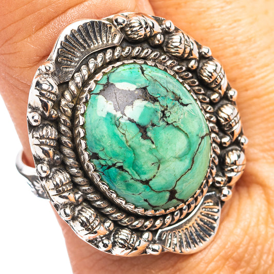 Exclusive Southwestern Style Hubei Turquoise Ring Size 9 Adjustable (.925 Sterling Silver)