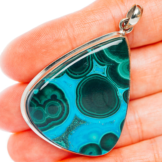 Malachite In Chrysocolla Pendant 2 1/8" (German Silver)