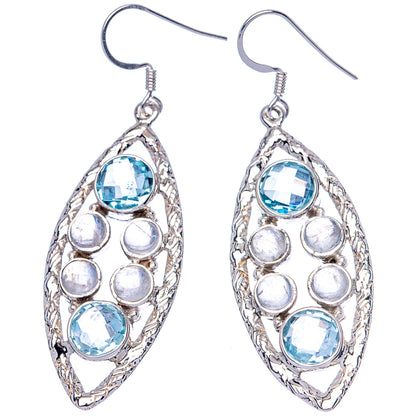 Signature Blue Topaz, Rainbow Moonstone Earrings 2 3/8" (925 Sterling Silver) E1347