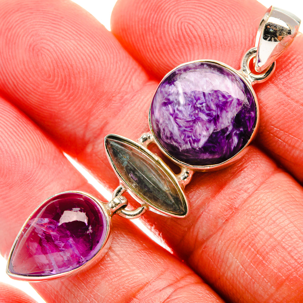Charoite, Labradorite, Amethyst Pendant 2 1/4" (925 Sterling Silver) PD38191