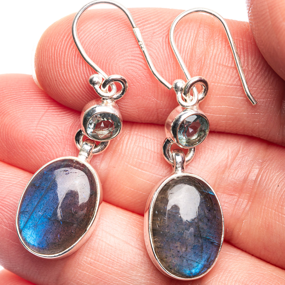 Labradorite, Blue Topaz Earrings 1 5/8" (925 Sterling Silver) E432461