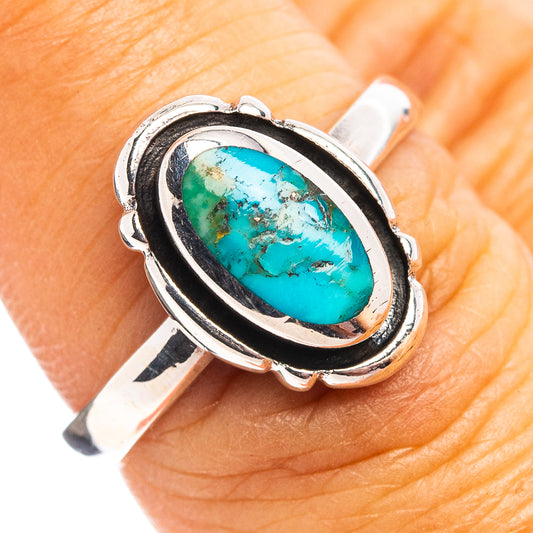 Turquoise cabochon ring in .925 sterling silver, size 7.5, oval bezel setting