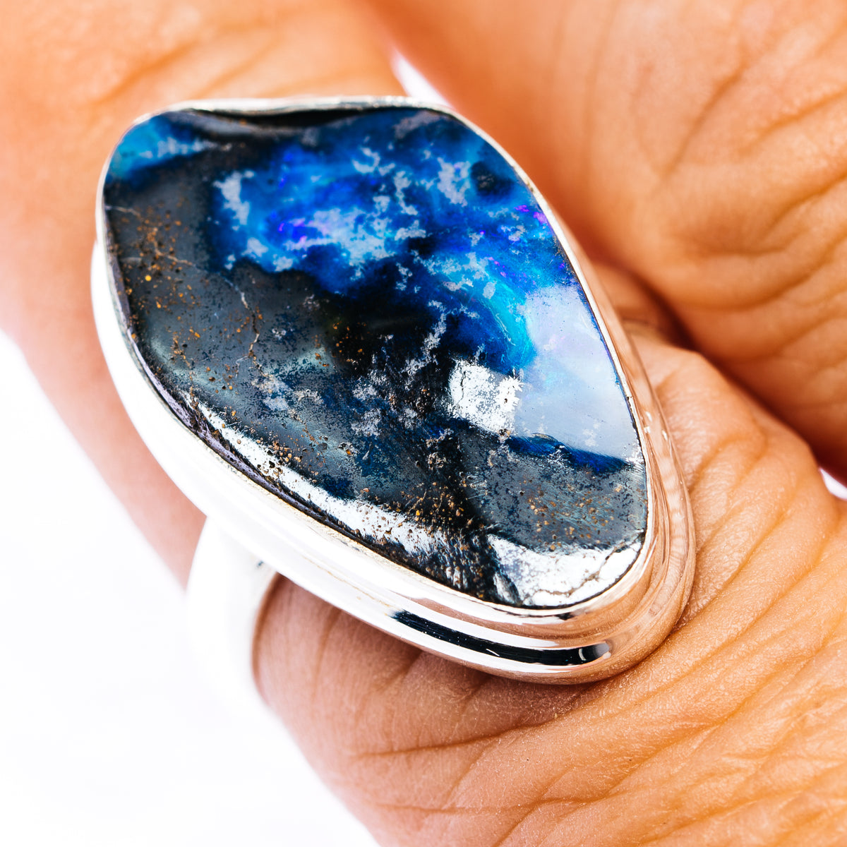 Premium Australian Boulder Opal  Ring Size 7.75 (.925 Sterling Silver)