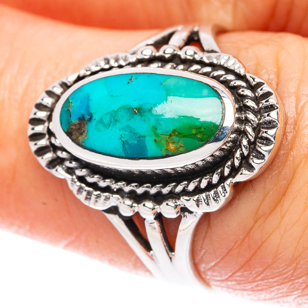 Turquoise oval cabochon ring in ornate 925 sterling silver setting