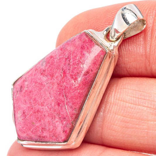 Thulite pendant in .925 sterling silver bezel, pink oval stone cabochon