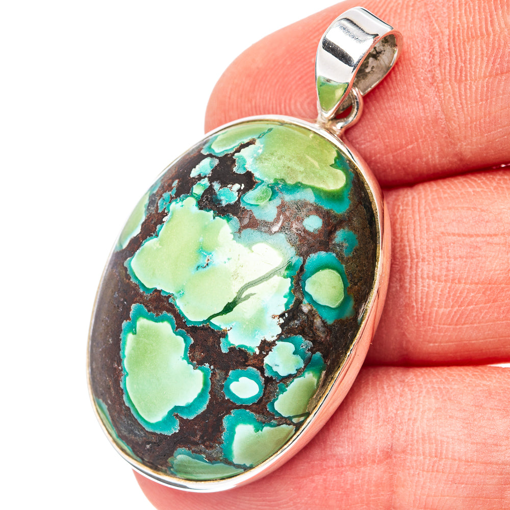 Premium Tibetan Turquoise Pendant 1 5/8" (.925 Sterling Silver)