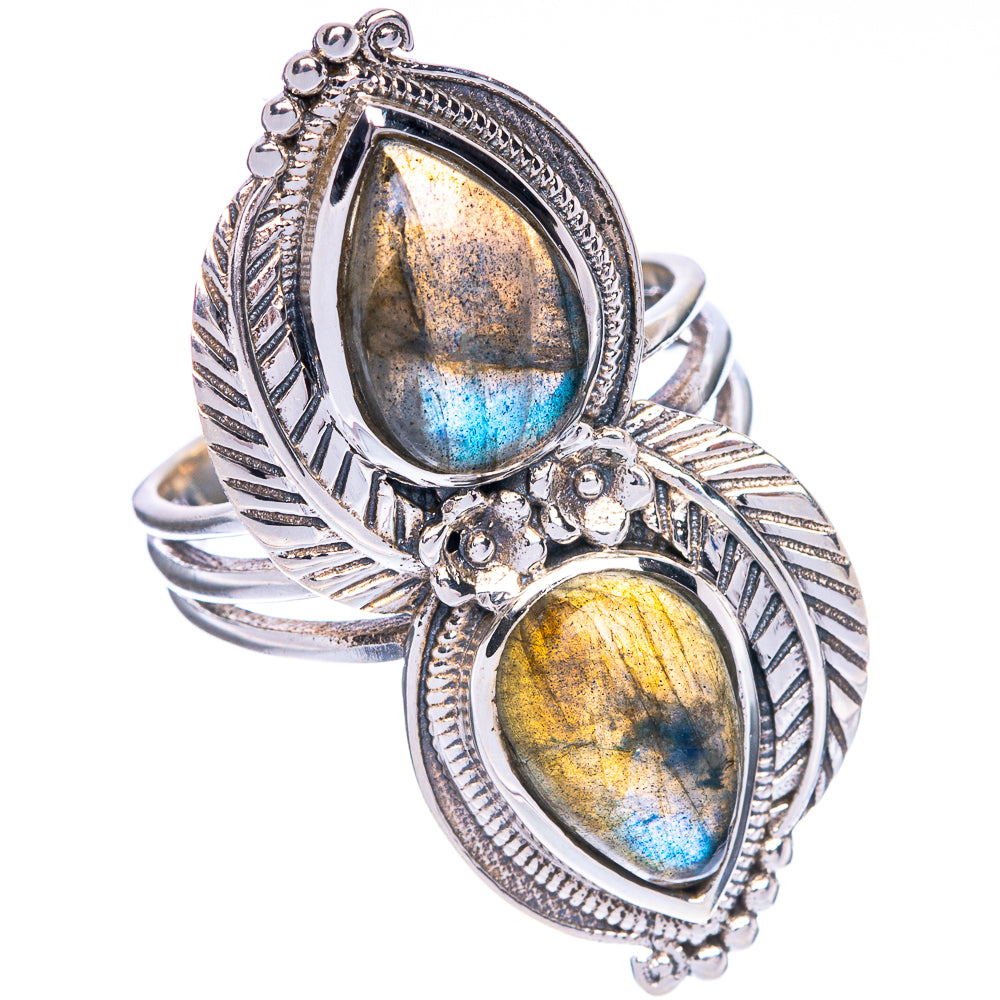 Large Labradorite Flower Ring Size 9 (925 Sterling Silver) R147170