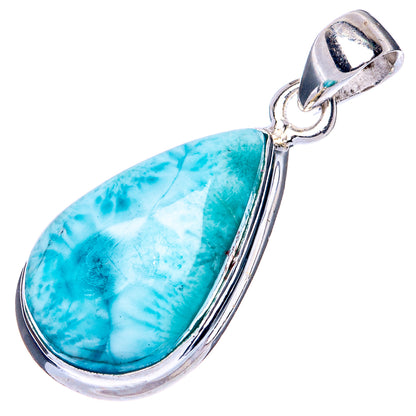 Sterling silver Larimar teardrop pendant with polished frame and loop bail