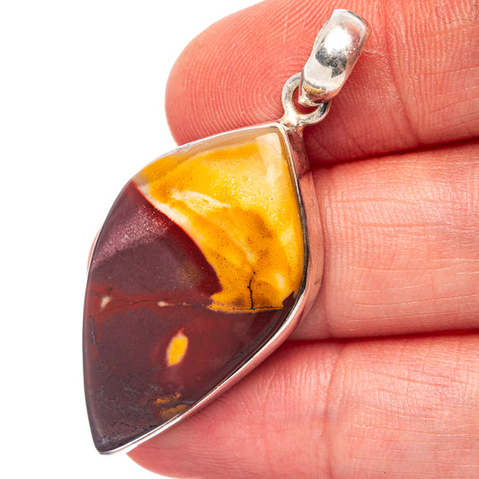 Teardrop mookaite pendant in .925 sterling silver, marbled amber and dark purple stone.