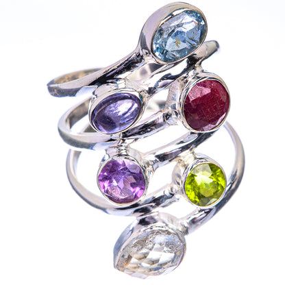 Large Blue Topaz, Tanzanite, Ruby, Amethyst, Peridot, White Quartz Ring Size 8 (925 Sterling Silver) RING143327