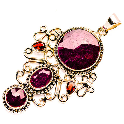 Signature Ruby, Garnet 925 Sterling Silver Pendant 2 1/8" (925 Sterling Silver) PD37808