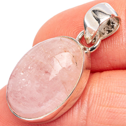 Rose quartz pendant with oval pink gemstone set in .925 sterling silver bezel and bail