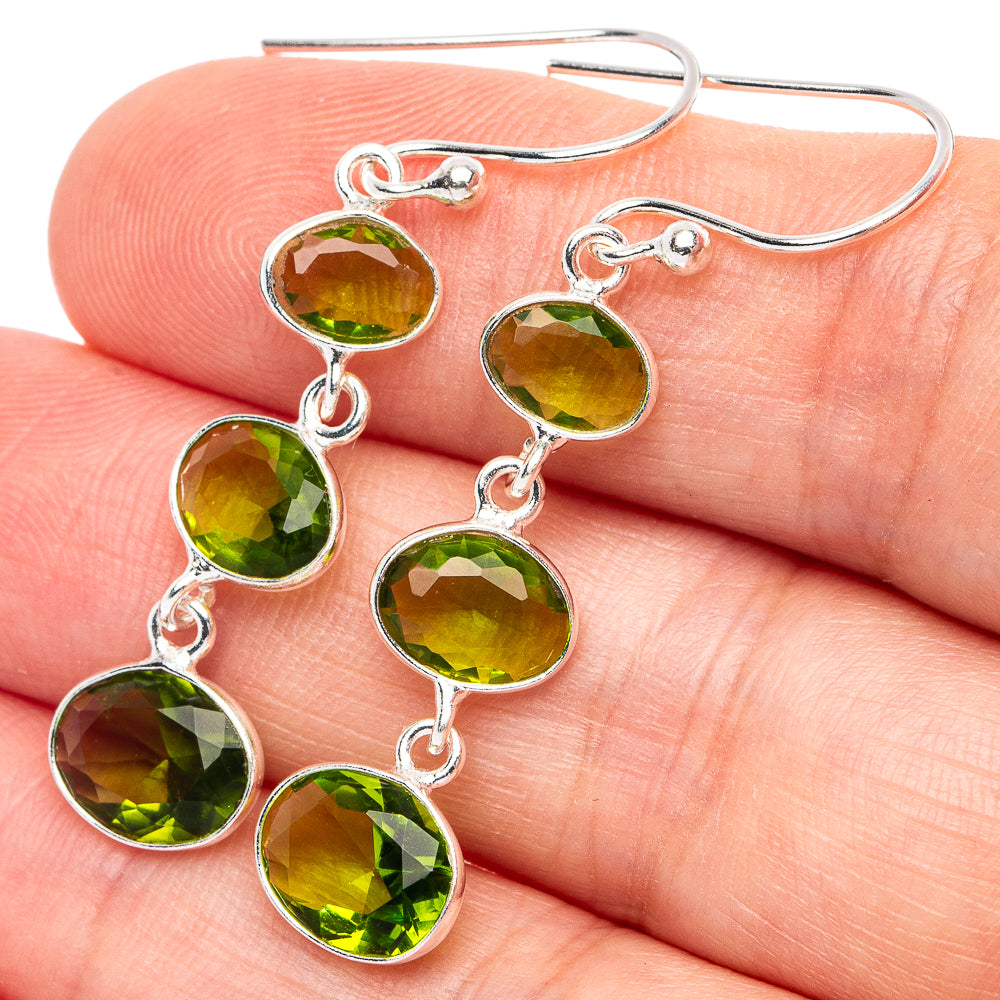 Dainty Peridot Earrings 1 3/4" (925 Sterling Silver) E2887