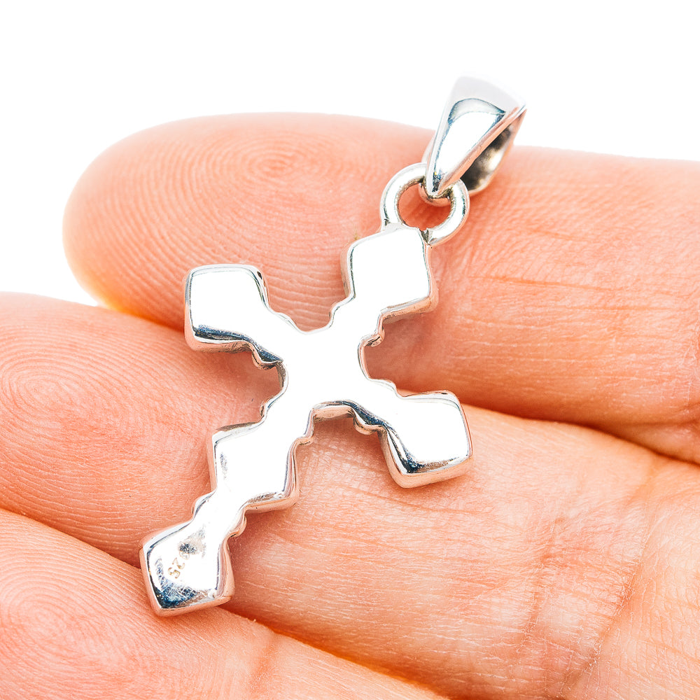 Southwestern Style Mohave Turquoise Cross Pendant 1 5/8" (.925 Sterling Silver)