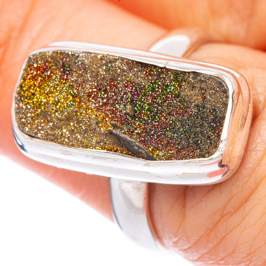 Rare Spectro Pyrite Rainbow Druzy Ring Size 6.75 (925 Sterling Silver) R1650