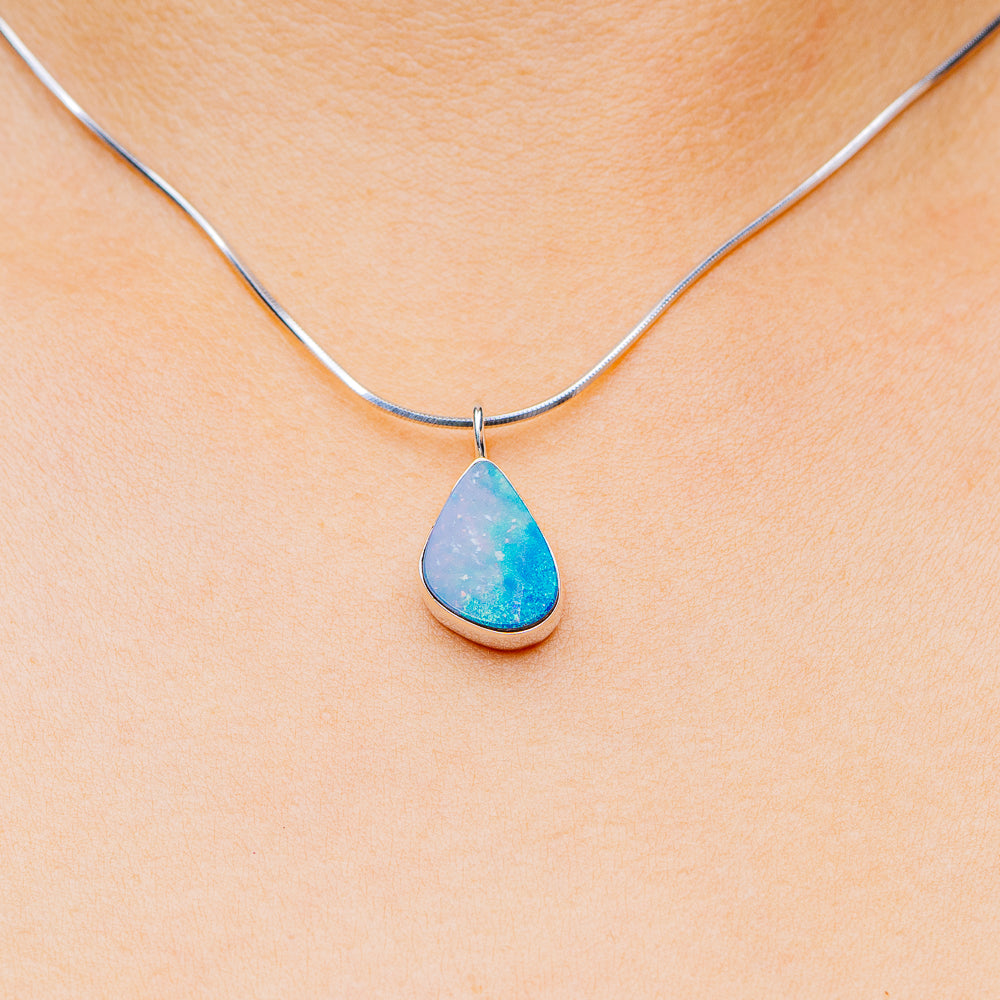 Australian Fire Opal Necklace 16" (.925 Sterling Silver)
