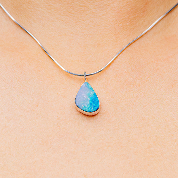 Australian Fire Opal Necklace 16" (.925 Sterling Silver)