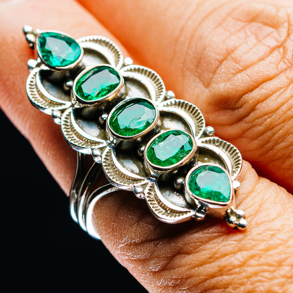Exclusive 5-Gemstone Faceted Zambian Emerald Ring Size 7 (.925 Sterling Silver)