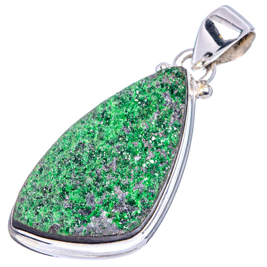 Uvarovite garnet pendant, teardrop green crystal stone on sterling silver bail