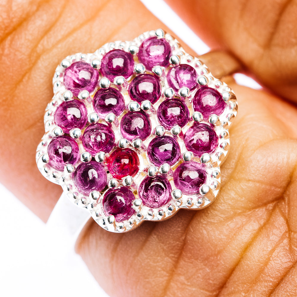 Burmese Ruby Cluster Ring Size 6 (.925 Sterling Silver)