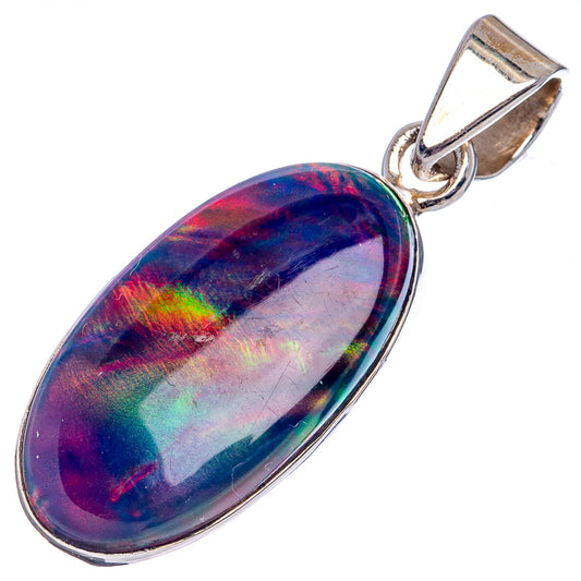 Oval opal pendant in sterling silver with multicolor cabochon and loop bail