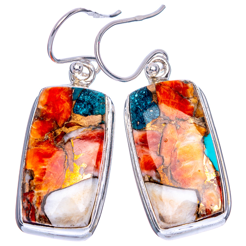 Spiny Oyster Turquoise Earrings 1 1/2" (925 Sterling Silver) E1150