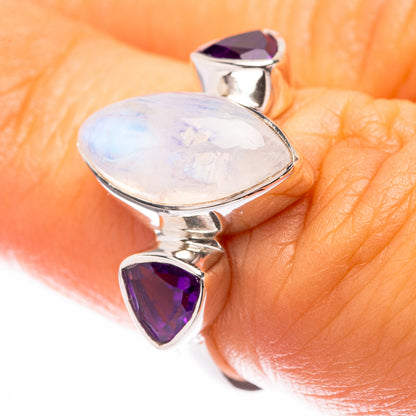 Premium Rainbow Moonstone, Amethyst Ring Size 6 (925 Sterling Silver) R141893