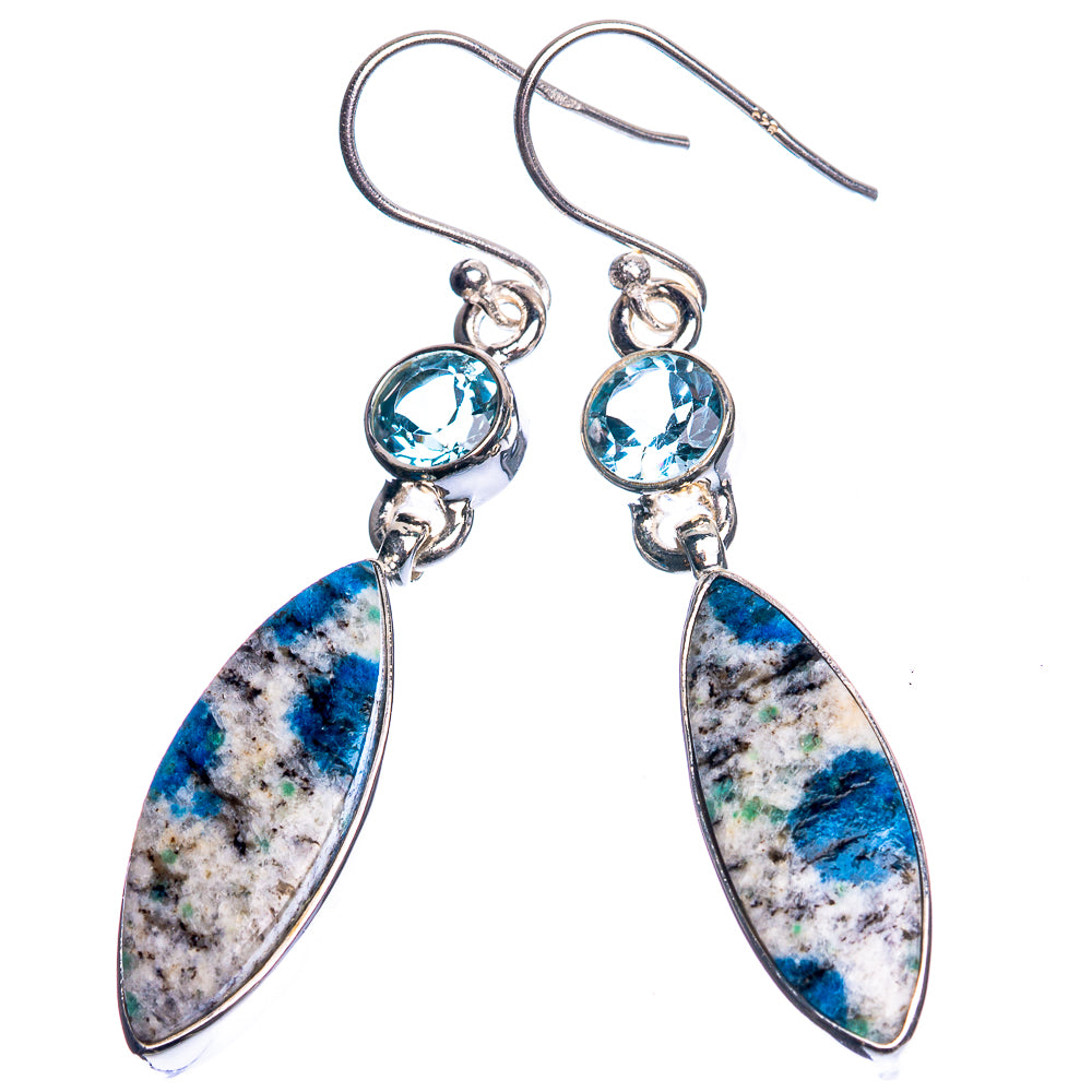K2 Blue Azurite, Blue Topaz 925 Sterling Silver Earrings 2"