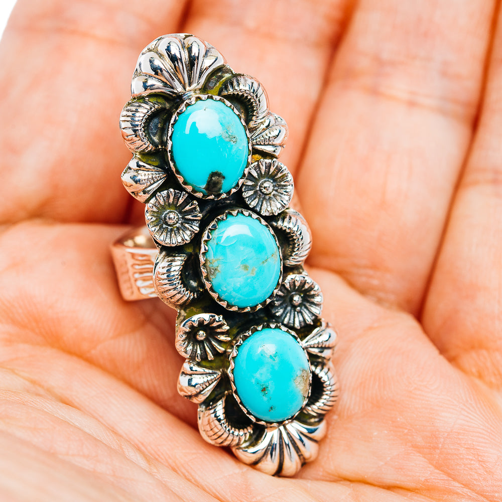 Exclusive Southwestern Style Campitos Turquoise Ring Size 7 Adjustable (.925 Sterling Silver)