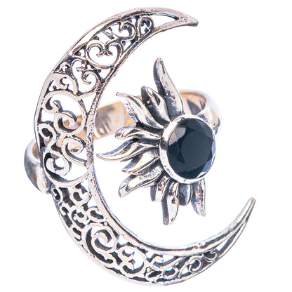 Black Onyx Moon Sun Dainty Ring Size 6 Adjustable (925 Sterling Silver) R5253