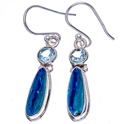 Sterling silver drop earrings with sky-blue topaz rounds and blue teardrop accents
