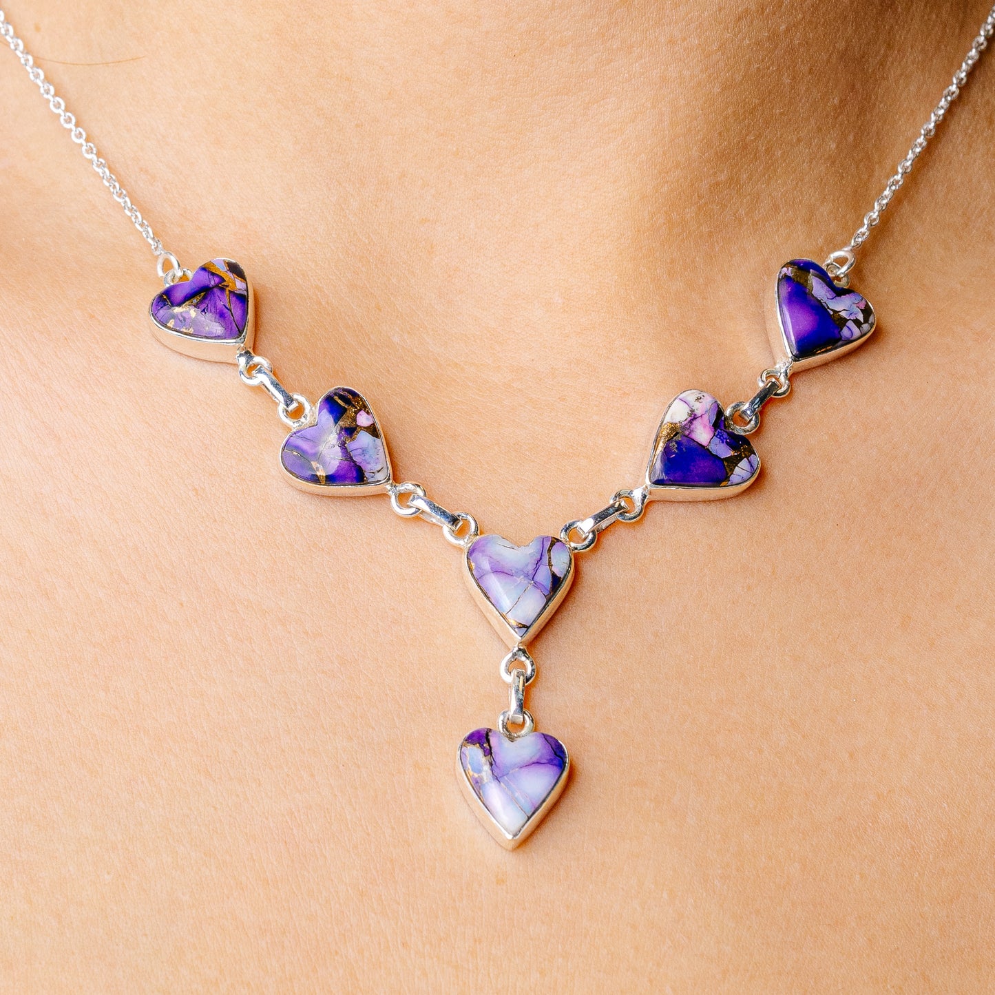 Purple Copper Composite Turquoise Heart Necklace 19 1/8 To 21" (925 Sterling Silver) N90286
