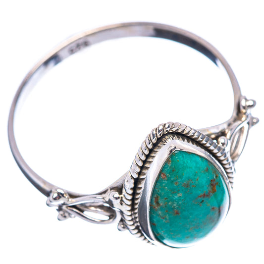 Sterling silver turquoise teardrop ring with rope edge and open side supports