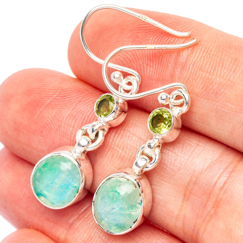 Sterling silver dangle earrings with green peridot and round green moonstone drops