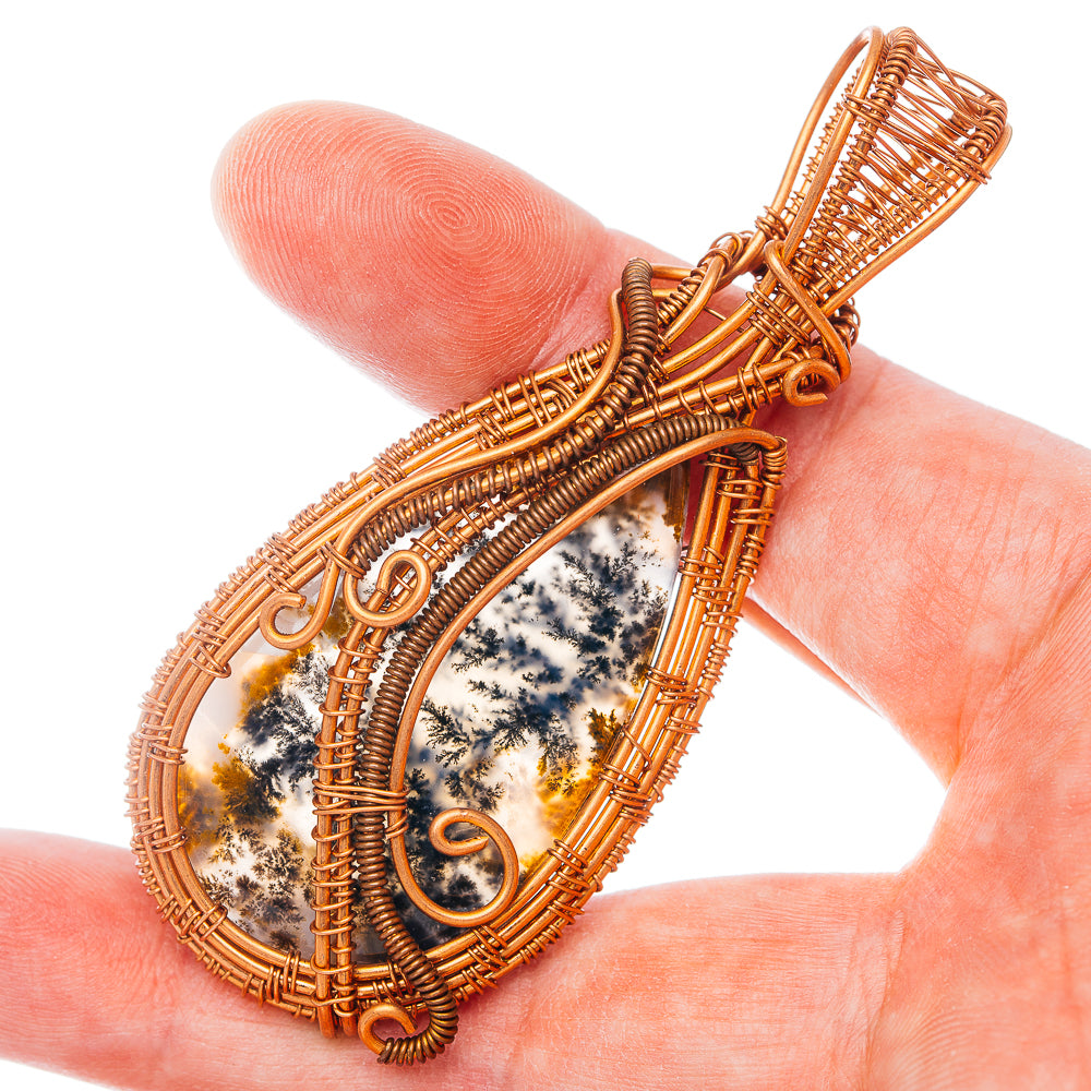 Dendrite Opal Wire Wrap Pendant 3" (Copper)